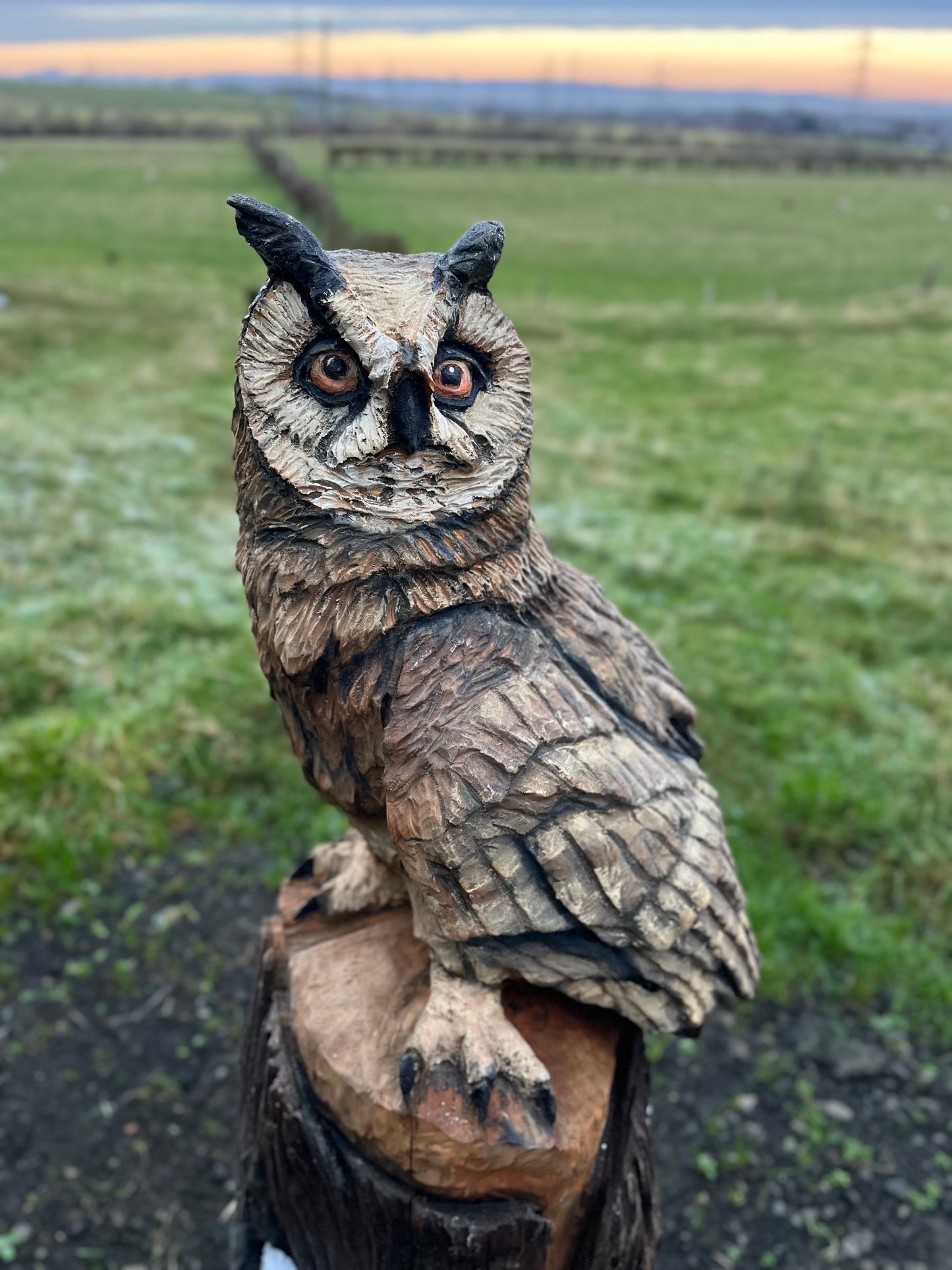 Eagle Owl & Chicks on Stump Plinth